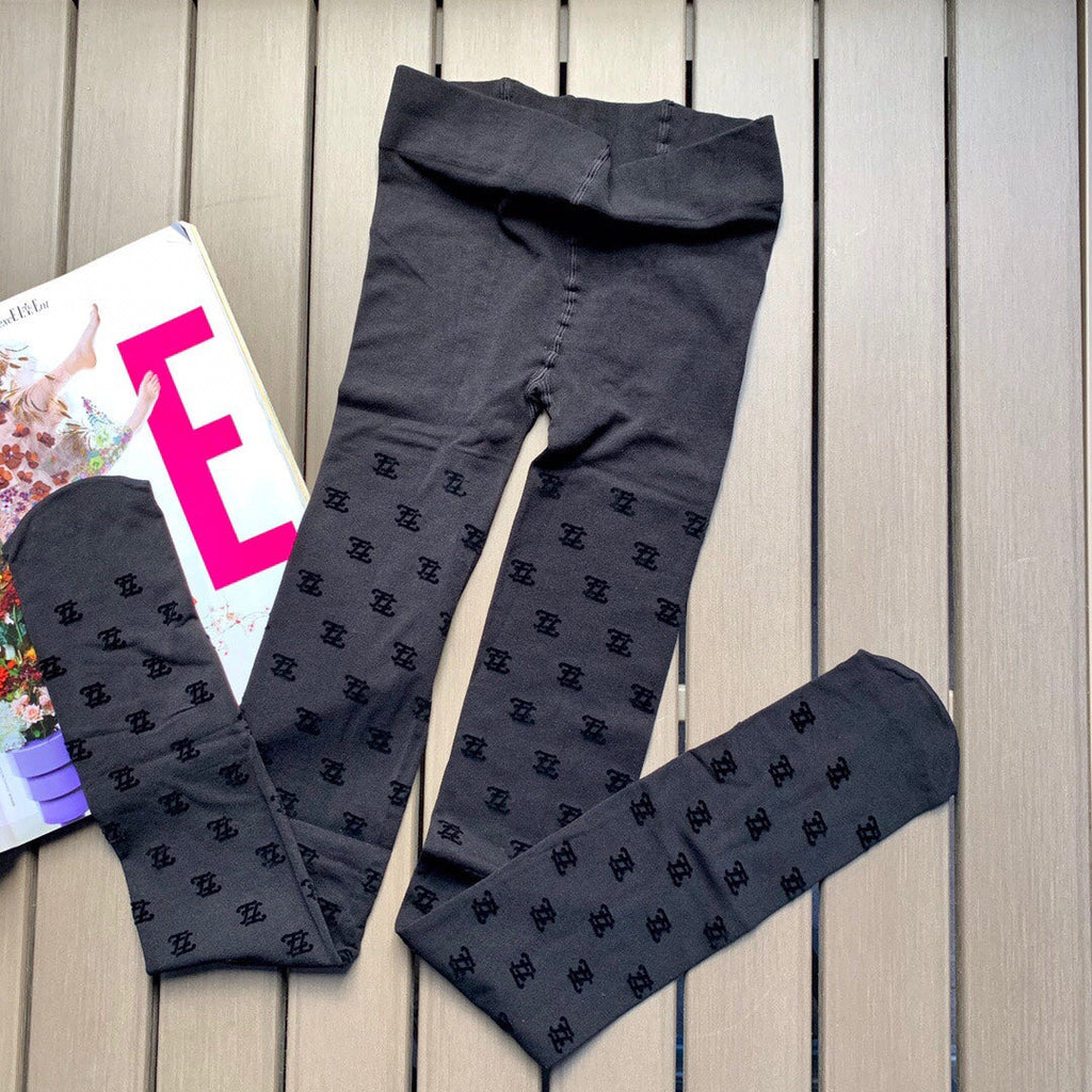 Fendi wave FF logo pantyhose black thickened flocking velvet