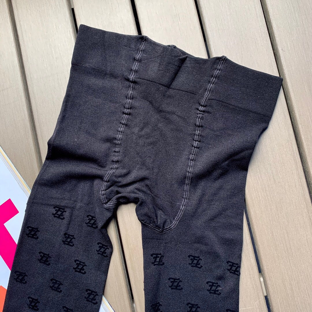 Fendi wave FF logo pantyhose black thickened flocking velvet