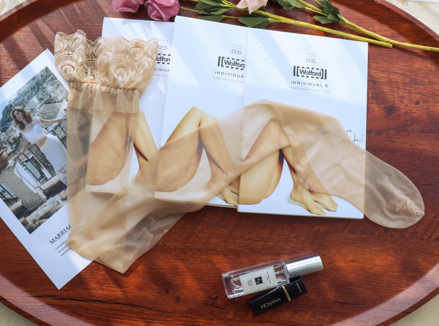 Wolford Satin Touch 20D Lace Thigh-High Stockings