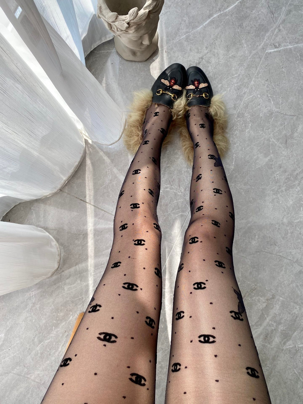 CC polka dot butterfly fishnet pantyhose