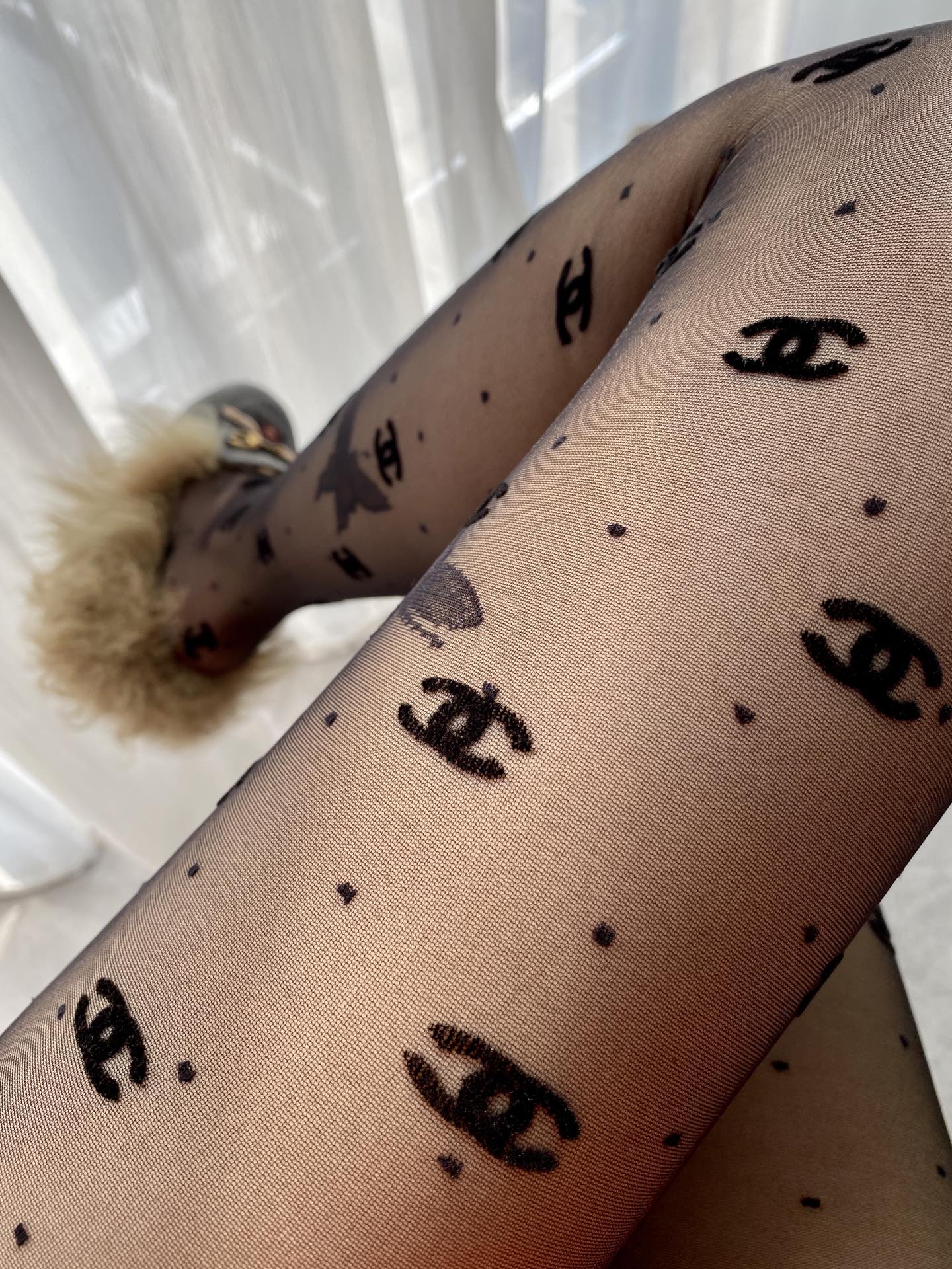 CC polka dot butterfly fishnet pantyhose