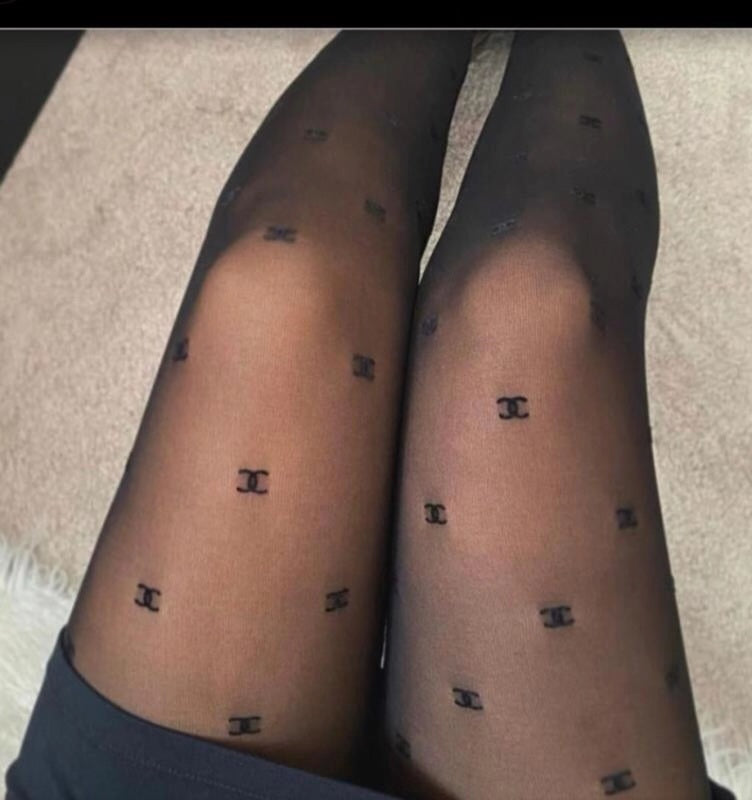 CC flocked logo haute couture pantyhose