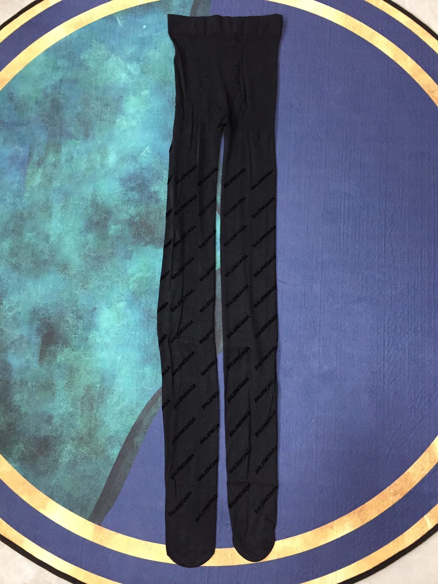Balenciaga haute couture version all-over logo flocked sexy slimming black pantyhose
