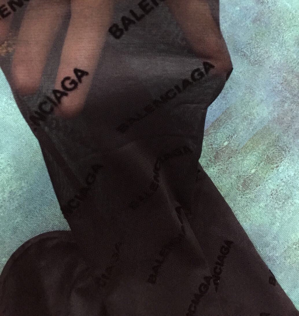 Balenciaga haute couture version all-over logo flocked sexy slimming black pantyhose