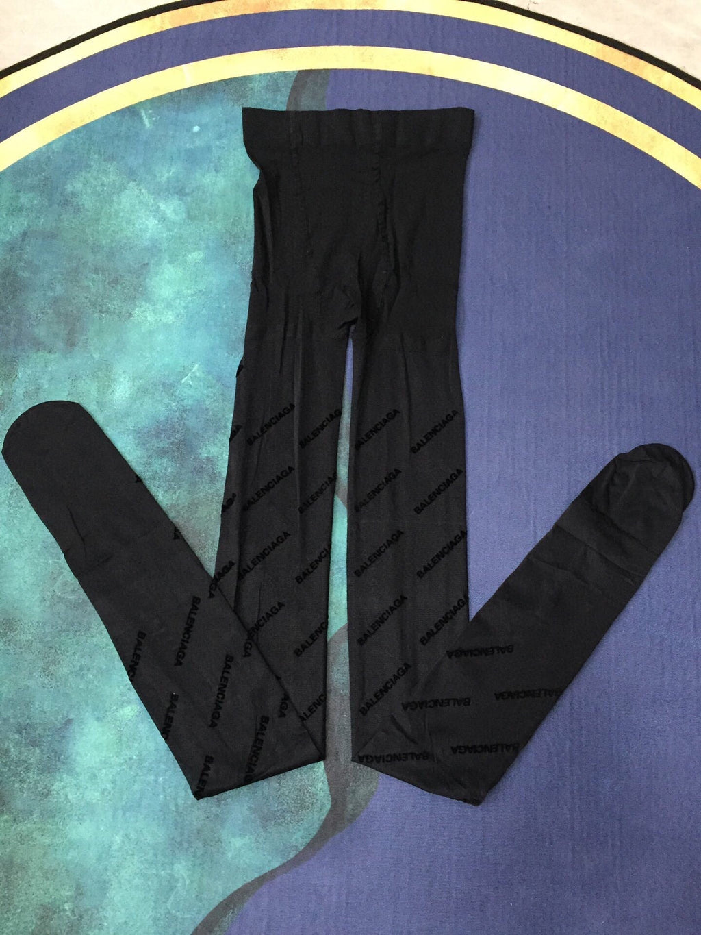 Balenciaga haute couture version all-over logo flocked sexy slimming black pantyhose