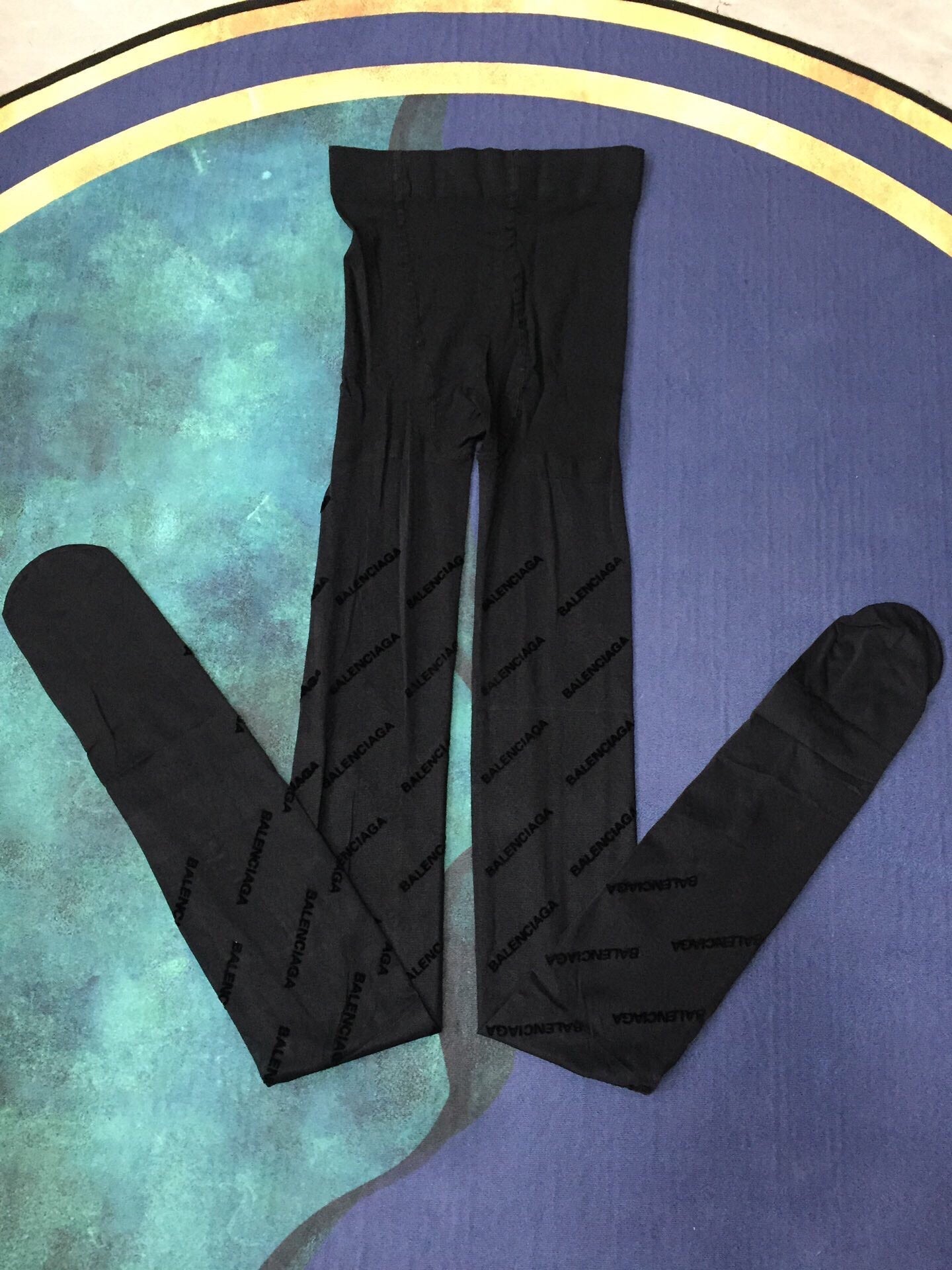 Balenciaga haute couture version all-over logo flocked sexy slimming black pantyhose