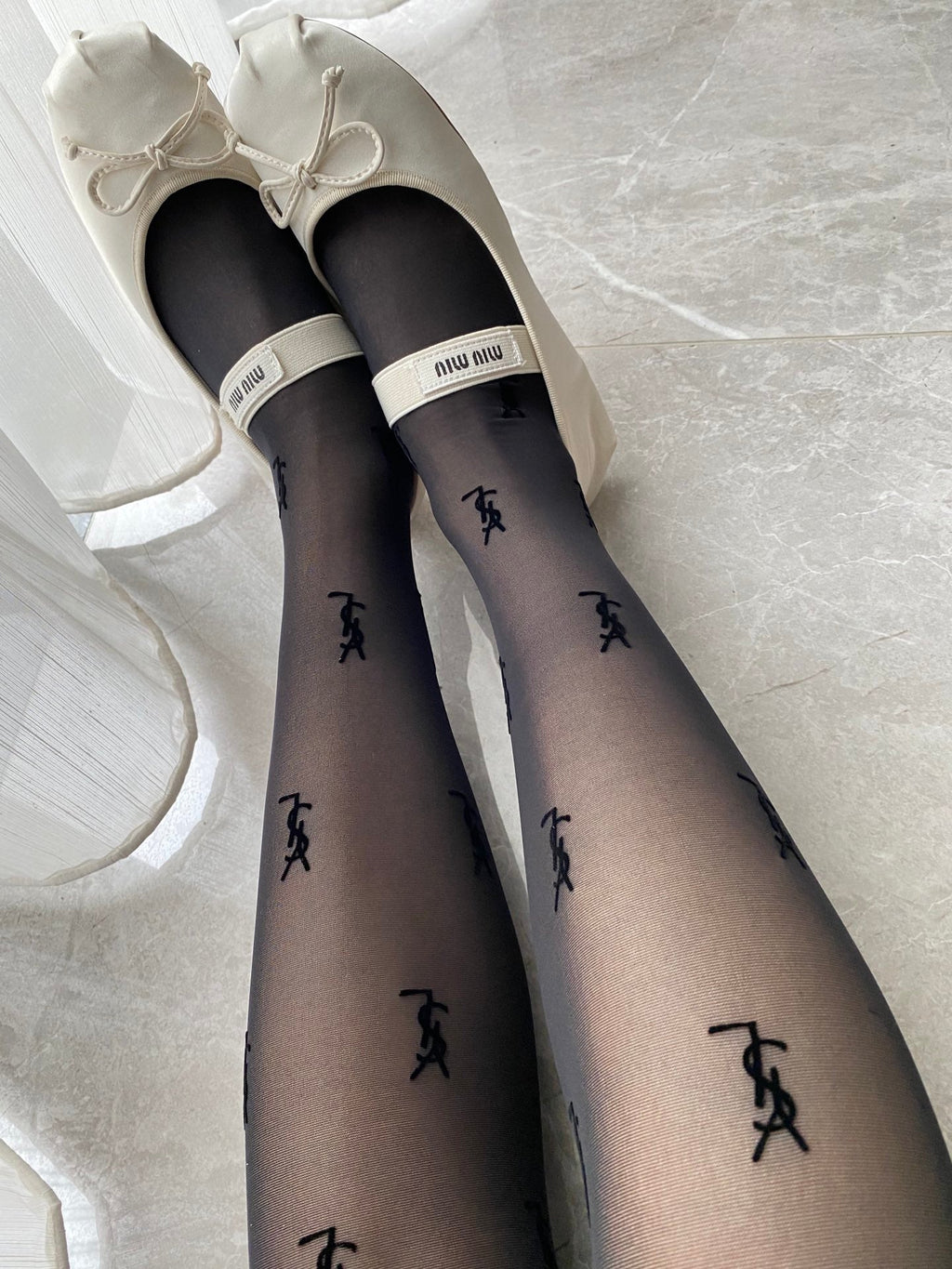 YSL flocked black pantyhose