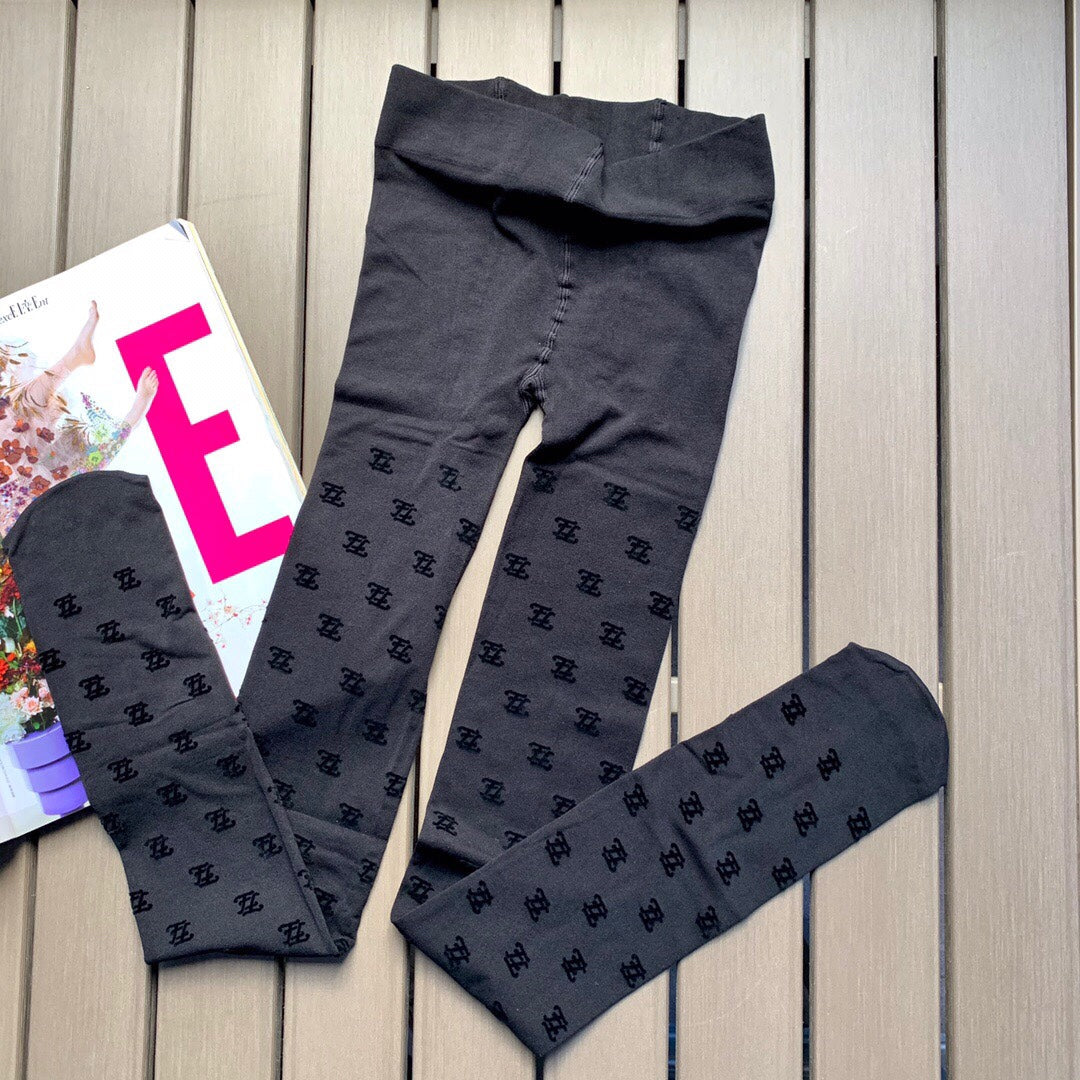 Fendi thickened wave FF logo flocked black pantyhose
