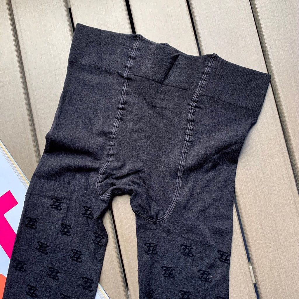 Fendi thickened wave FF logo flocked black pantyhose