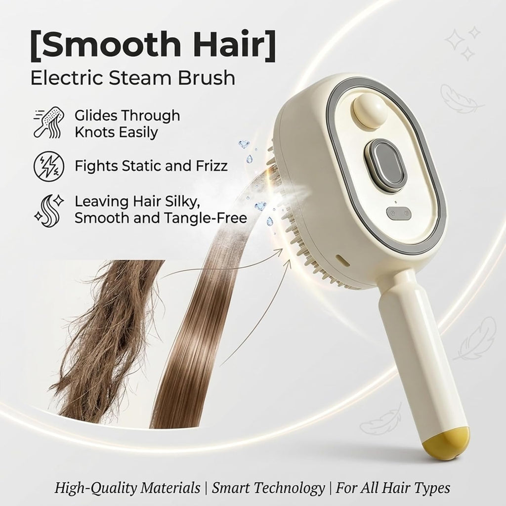2026 New Electric Steam Brush, Electric Steam Brushs for Hair, Rechargeable Steam Hair Straightener with Water Spray, Detangling Steam Brush for Reduce Frizz, Nourishes Hairs (Beige Set)