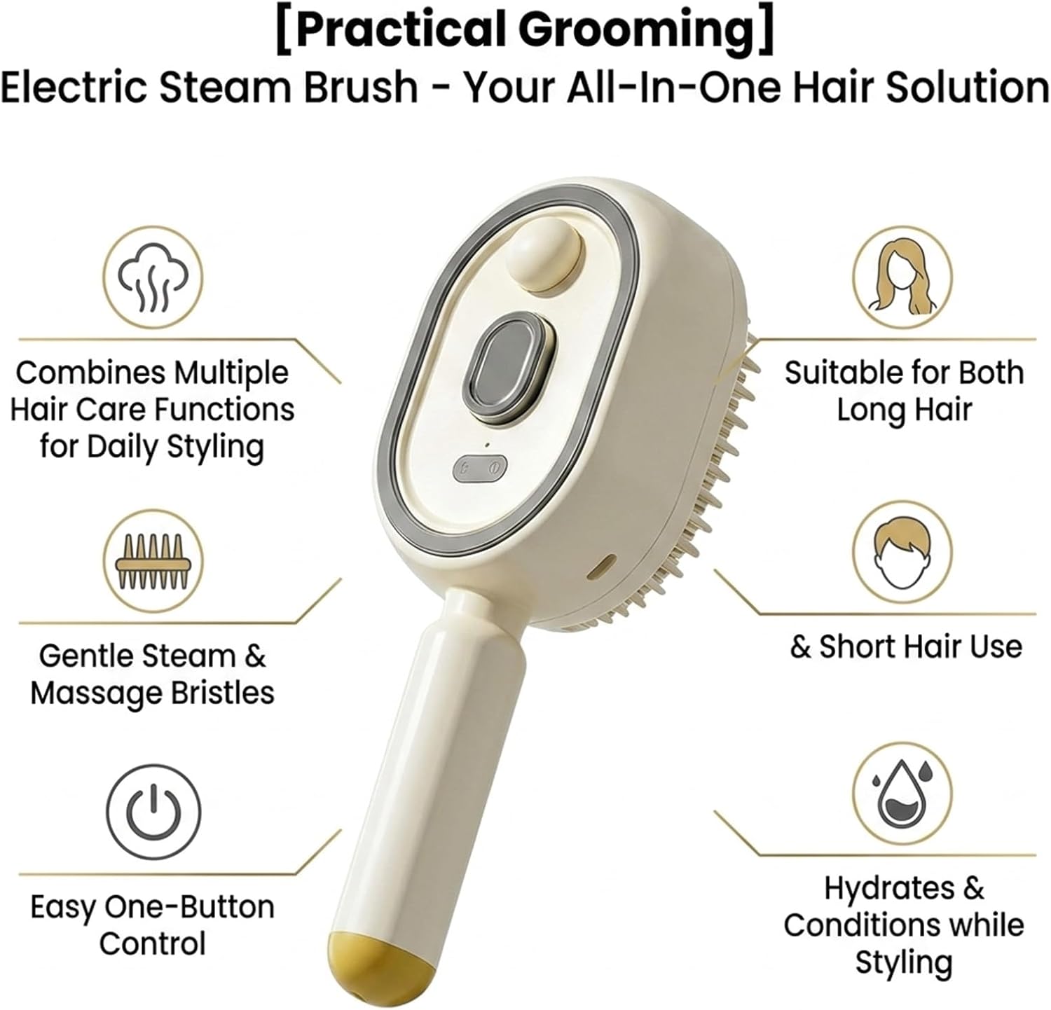 2026 New Electric Steam Brush, Electric Steam Brushs for Hair, Rechargeable Steam Hair Straightener with Water Spray, Detangling Steam Brush for Reduce Frizz, Nourishes Hairs (Beige)