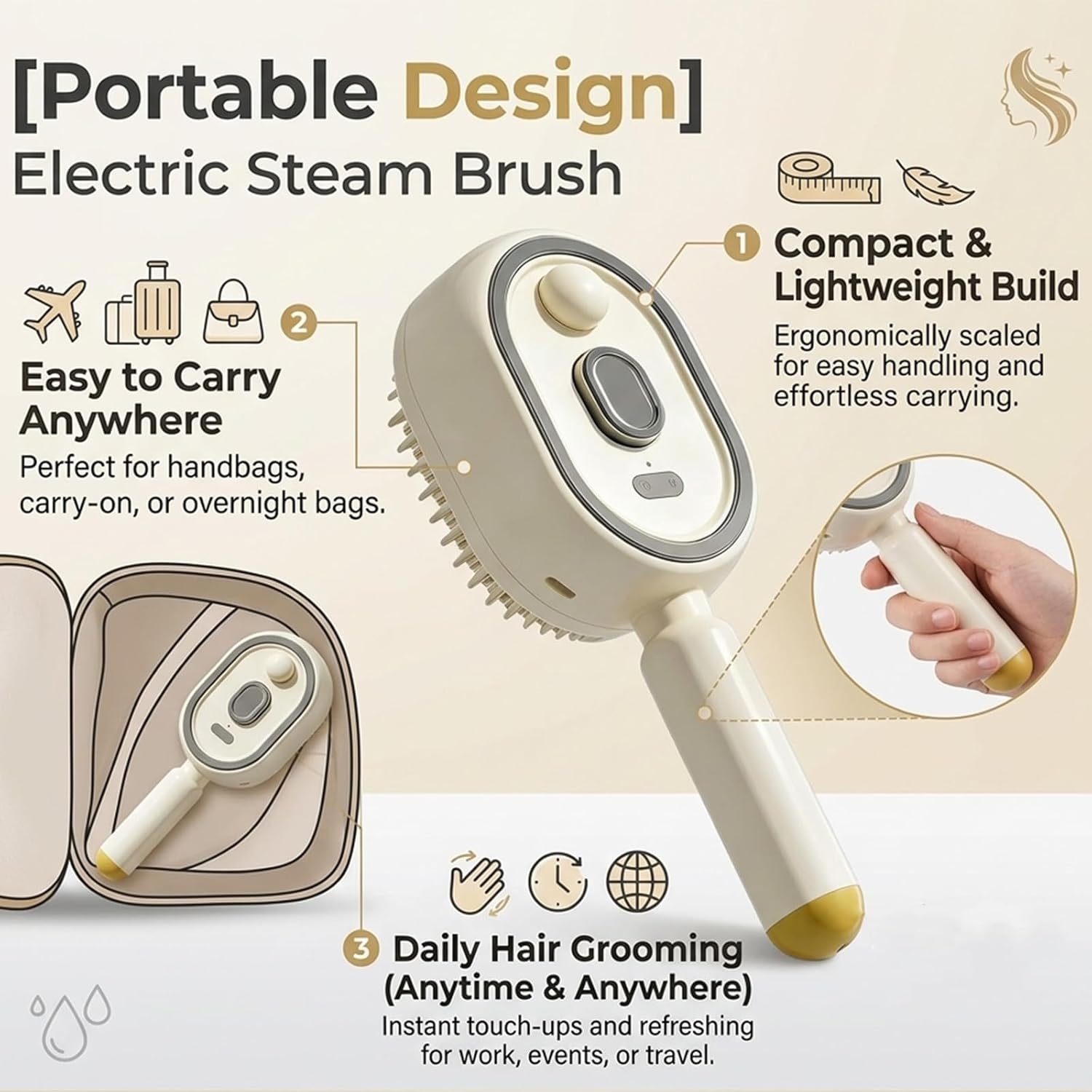 2026 New Electric Steam Brush, Electric Steam Brushs for Hair, Rechargeable Steam Hair Straightener with Water Spray, Detangling Steam Brush for Reduce Frizz, Nourishes Hairs (Beige Set)