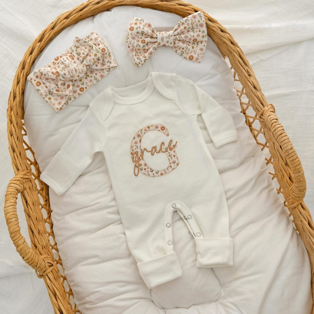 Baby Girl Coming Home Outfit, Newborn Baby Girl Outfit Personalized, Hospital Set Monogrammed