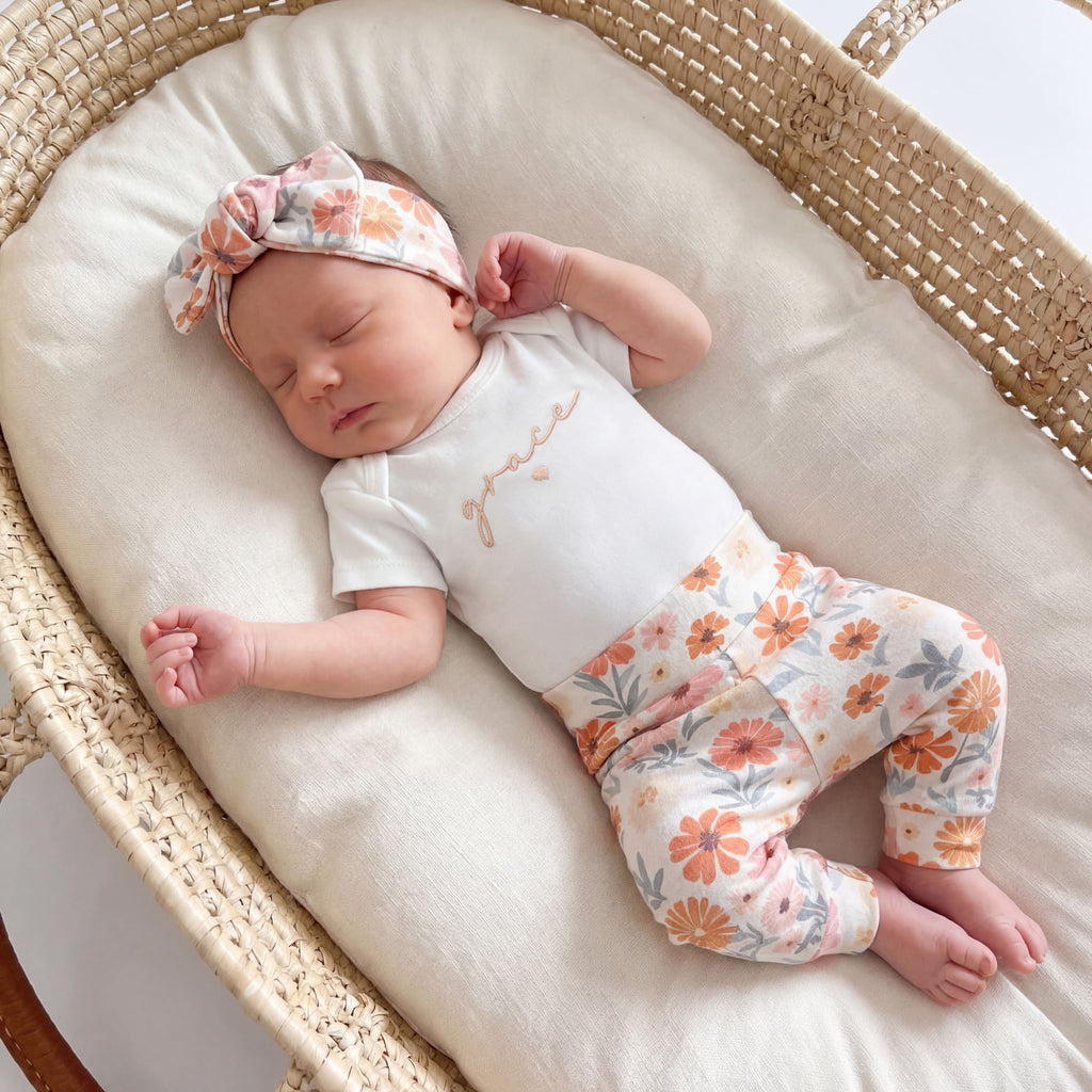 Newborn Girl Coming Home Outfit Organic Cotton Floral Set