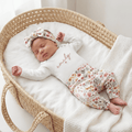 Newborn Baby Girl Outfit Floral Embroidered Hospital Outfit With Name Matching Set with Headband