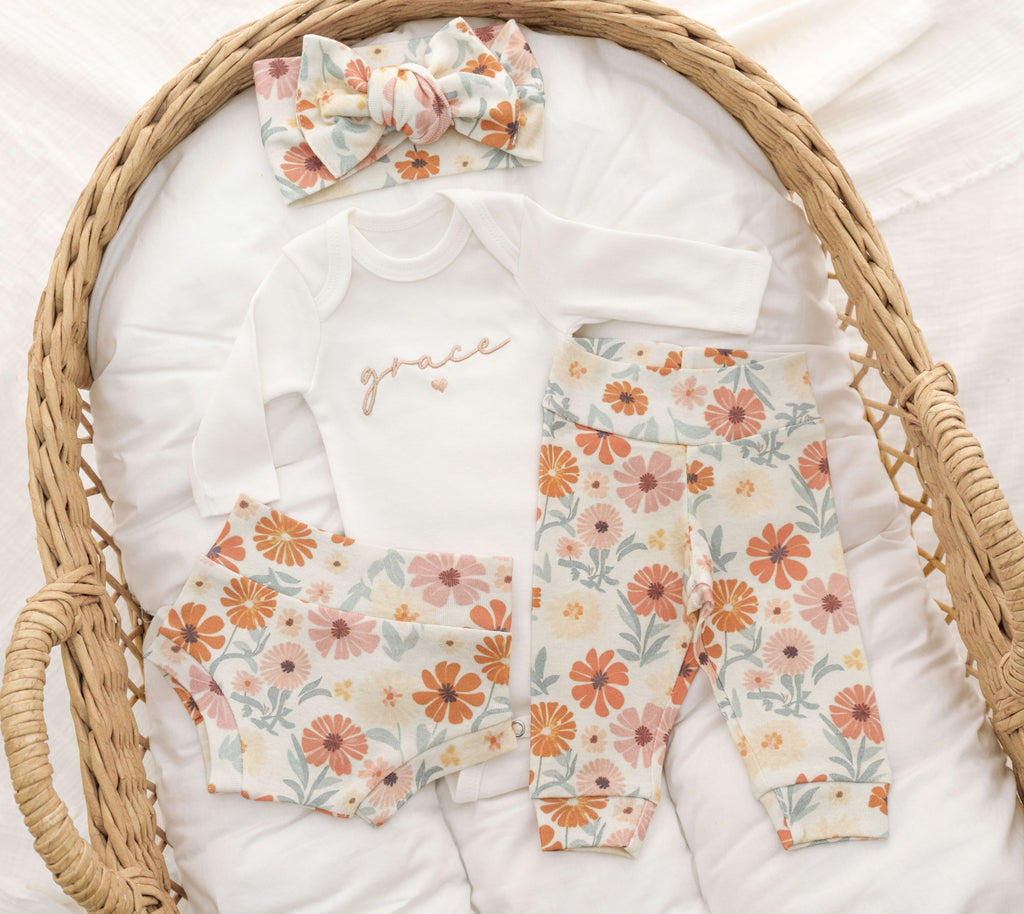 Newborn Girl Coming Home Outfit Organic Cotton Floral Set